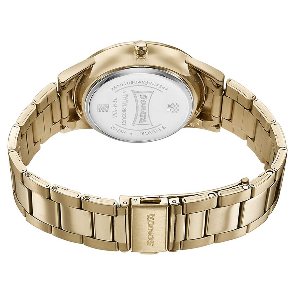 Sonata Black Dial Gold Stainless Steel Strap Analog Watch for Men