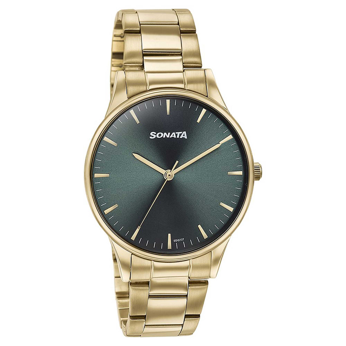Sonata Green Dial Gold Stainless Steel Strap Analog Watch for Men