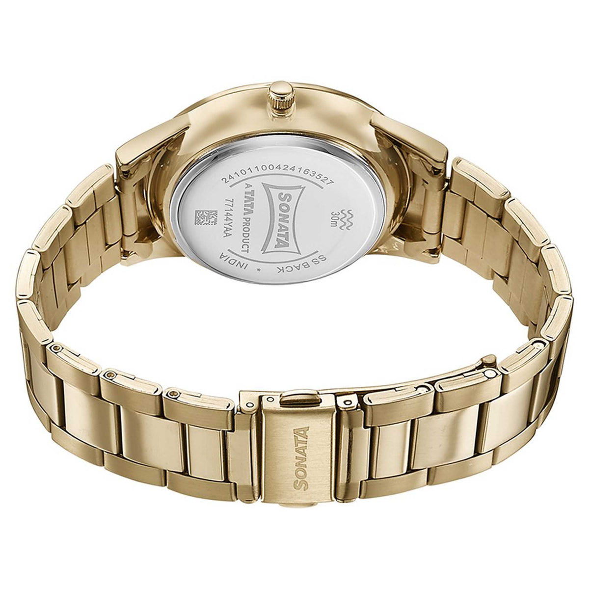 Sonata Green Dial Gold Stainless Steel Strap Analog Watch for Men