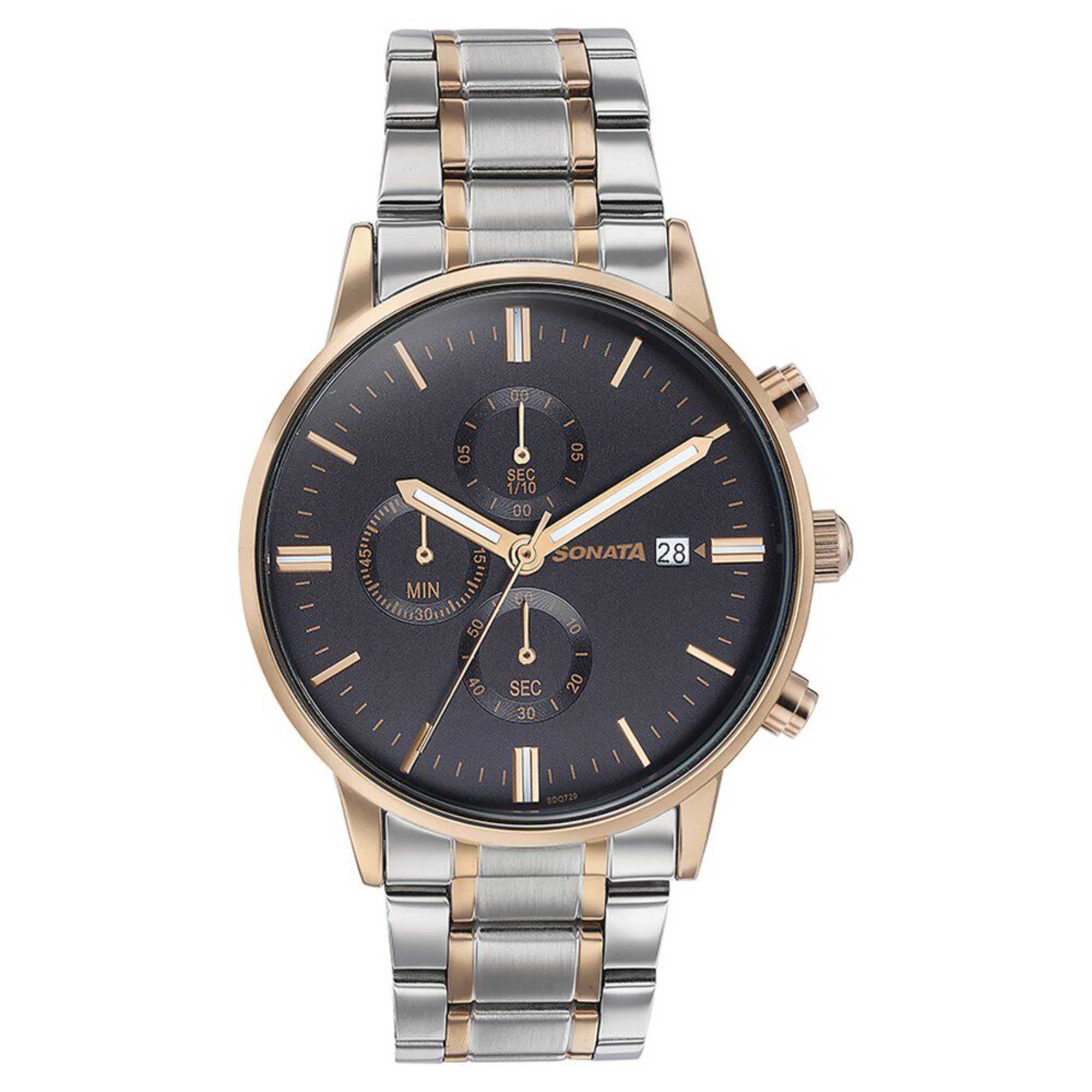 Sota Quartz Multifunction Black Dial Two Toned Stainless Steel Strap Watch For Men (77145KM01)