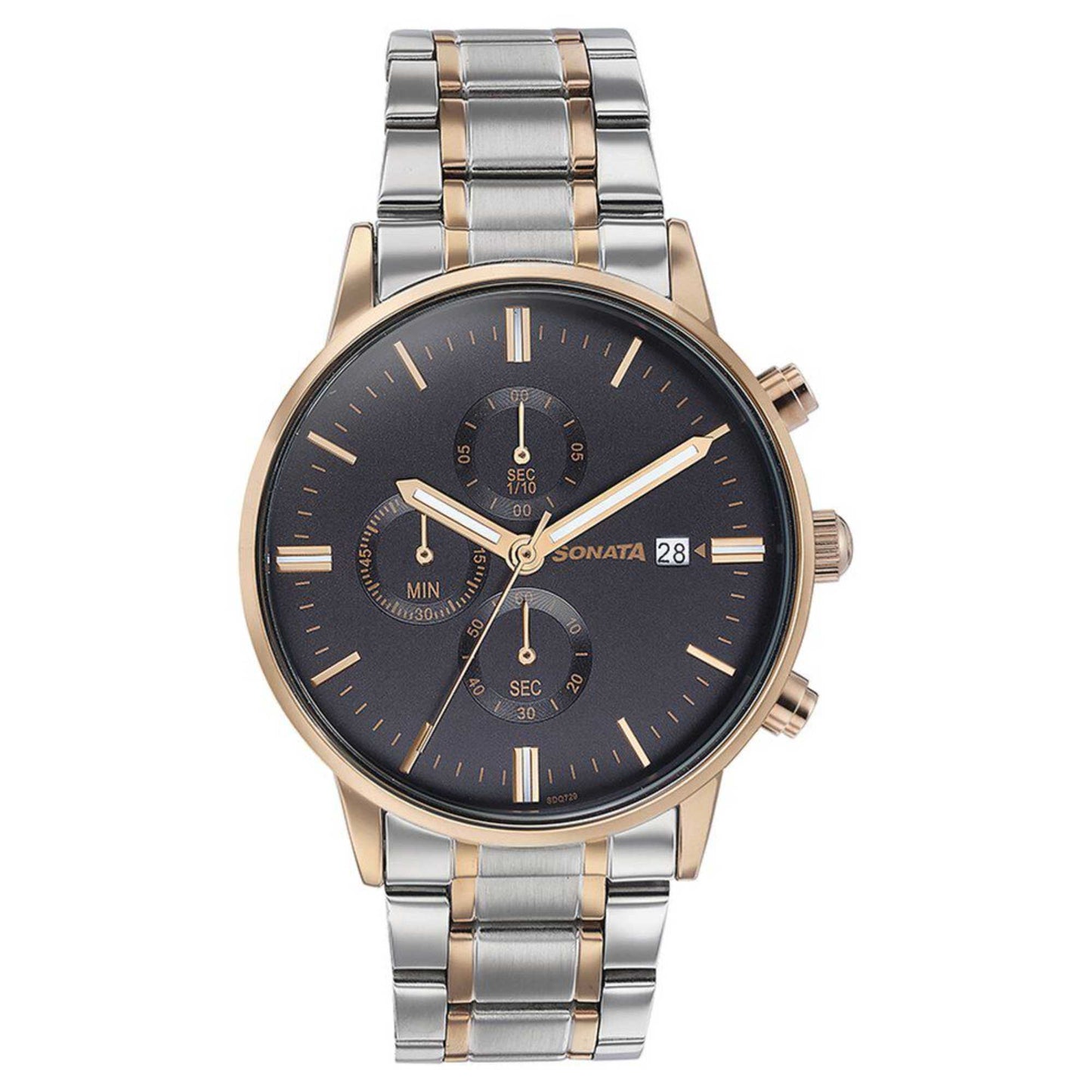 Sota Quartz Multifunction Black Dial Two Toned Stainless Steel Strap Watch For Men (77145KM01)