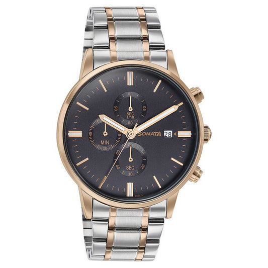 Sota Quartz Multifunction Black Dial Two Toned Stainless Steel Strap Watch For Men (77145KM01)