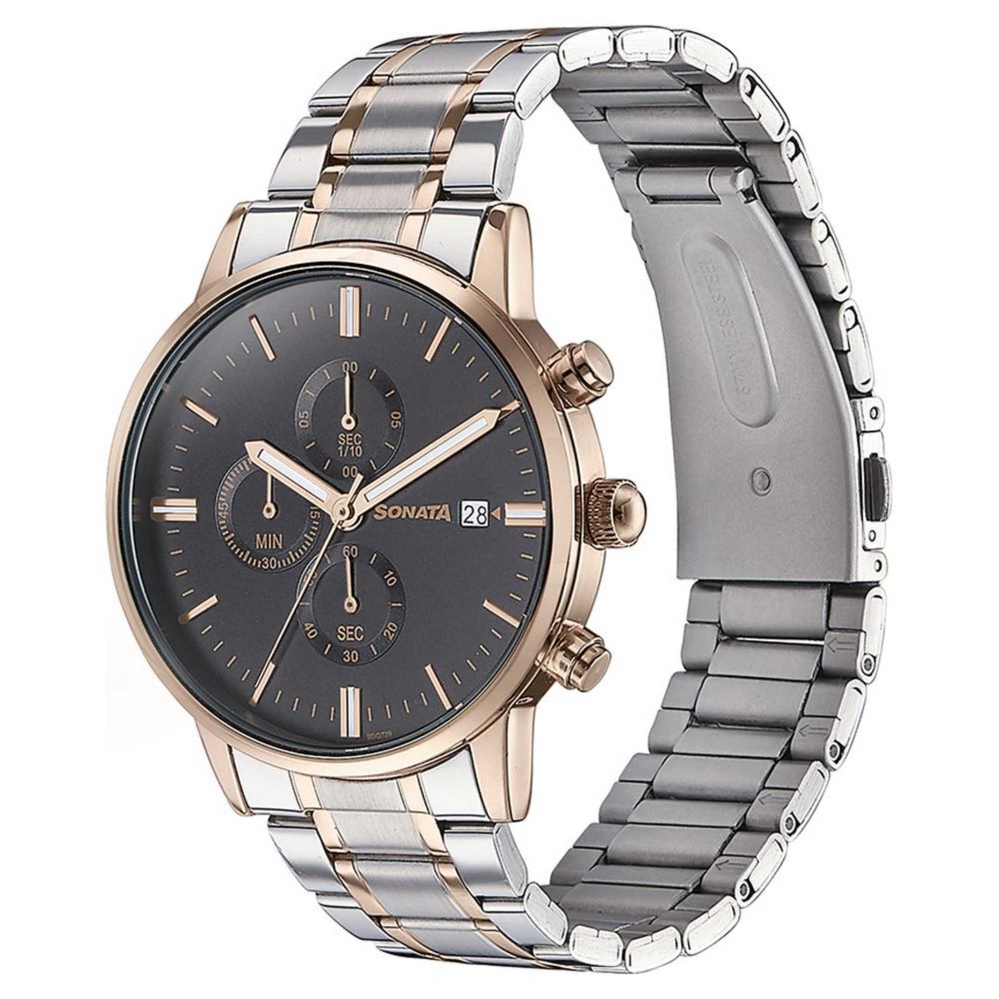 Sota Quartz Multifunction Black Dial Two Toned Stainless Steel Strap Watch For Men (77145KM01)