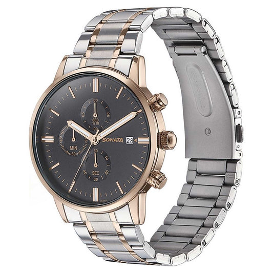 Sota Quartz Multifunction Black Dial Two Toned Stainless Steel Strap Watch For Men (77145KM01)