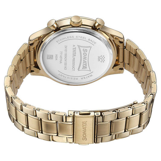 Sota Quartz Multifunction Green Dial Golden Stainless Steel Strap Watch For Men (77145YM01)