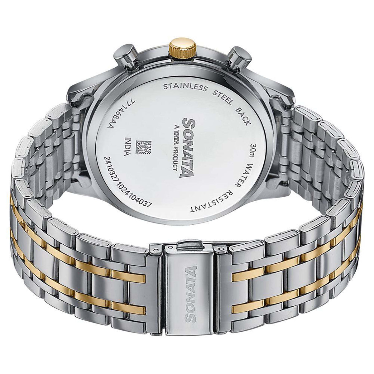 Sonata Blue Dial Two Toned Stainless Steel Strap Multifunction Watch for Men