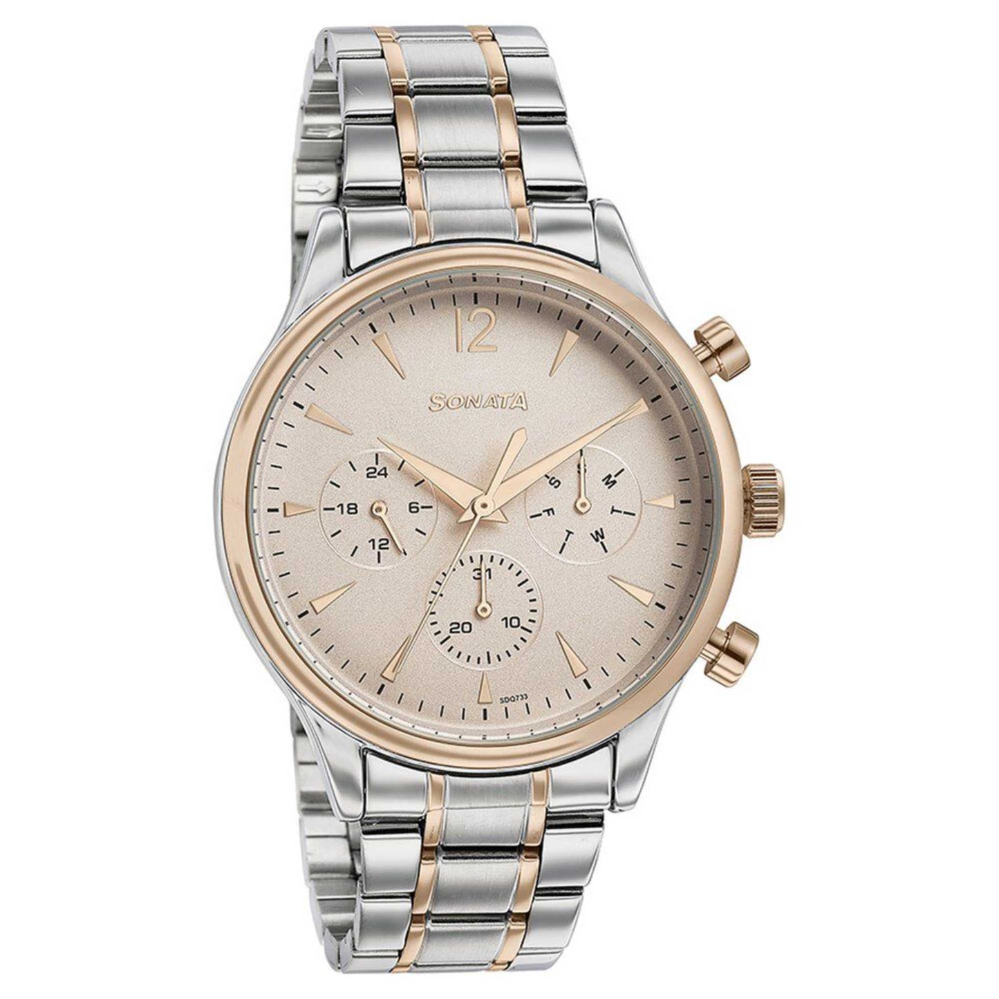 Sota Quartz Multifunction Pink Dial Two Toned Stainless Steel Strap Watch For Men (77146KM01)