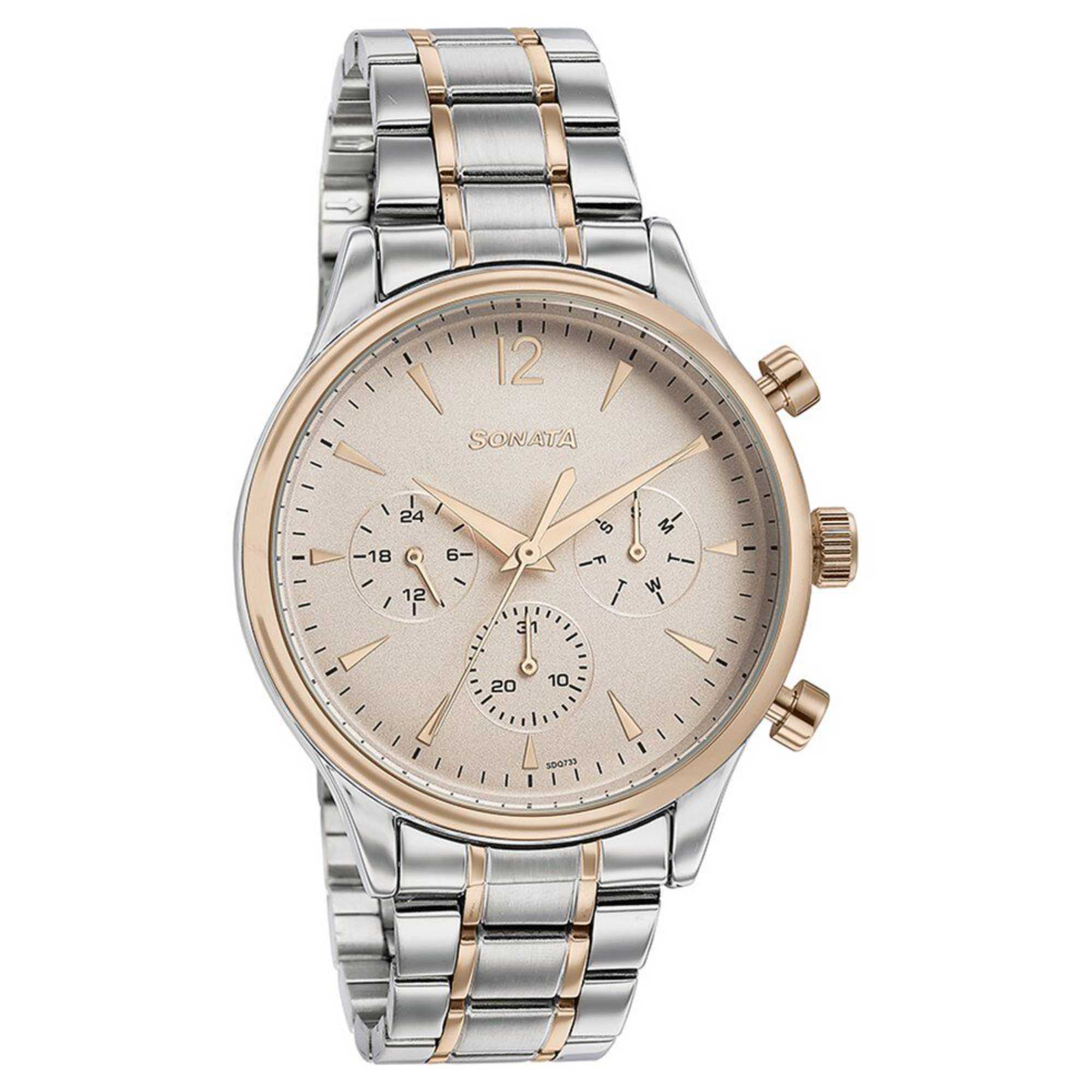 Sota Quartz Multifunction Pink Dial Two Toned Stainless Steel Strap Watch For Men (77146KM01)