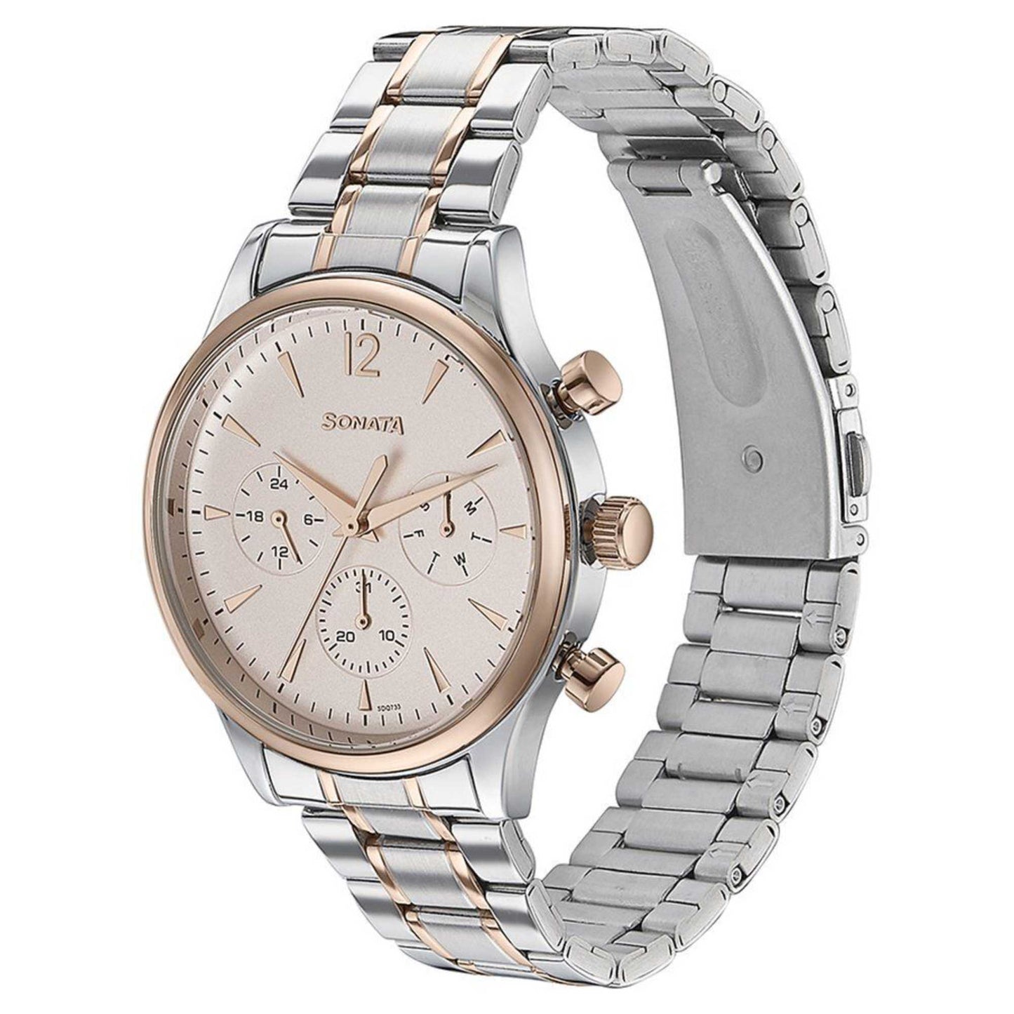 Sota Quartz Multifunction Pink Dial Two Toned Stainless Steel Strap Watch For Men (77146KM01)