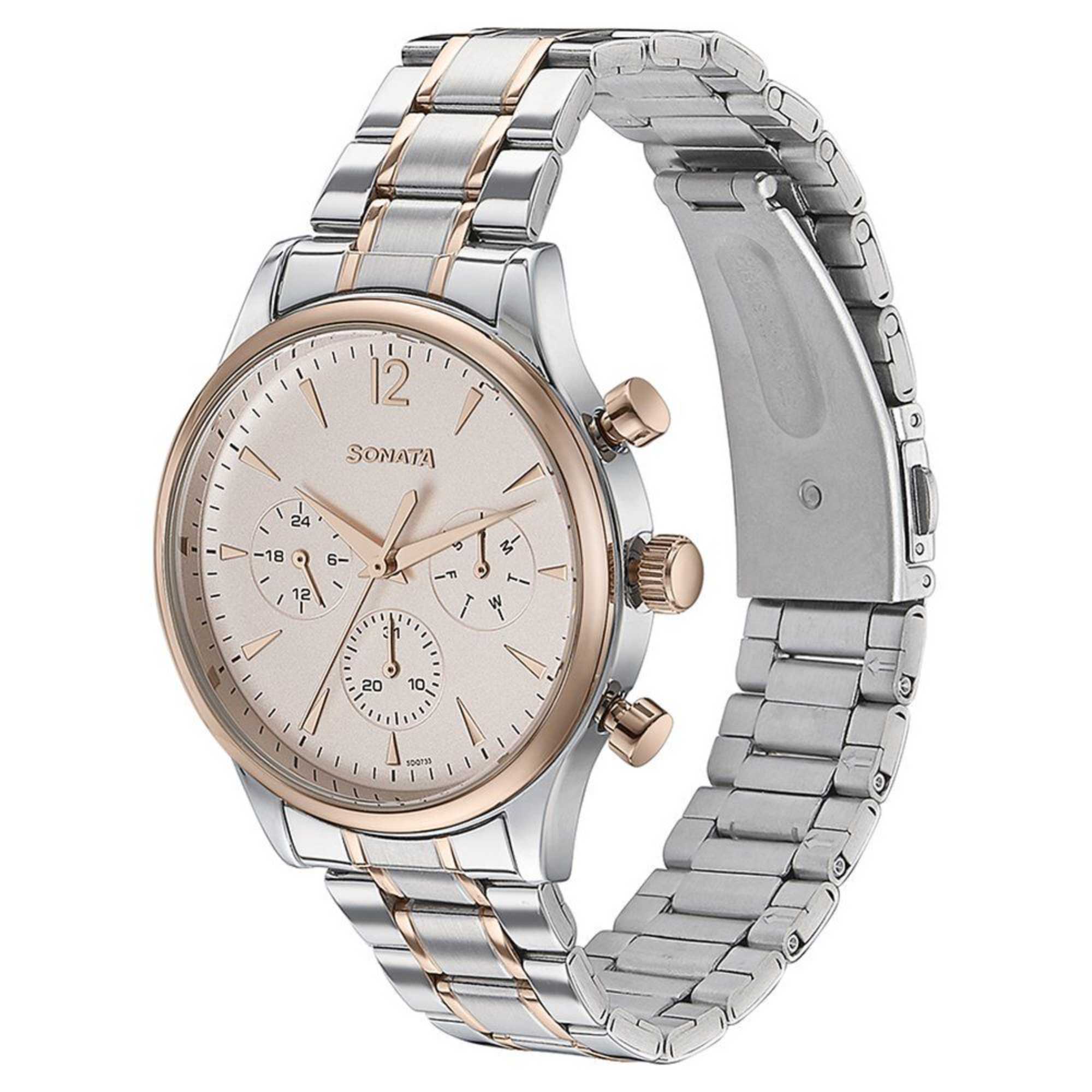 Sota Quartz Multifunction Pink Dial Two Toned Stainless Steel Strap Watch For Men (77146KM01)
