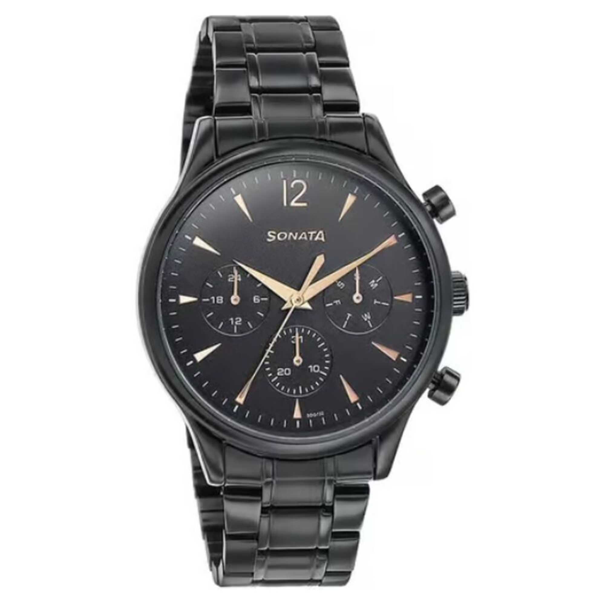 Sota Wedding Edit Quartz Multifunction Black Dial Stainless Steel Strap Watch For Men (77146NM01)