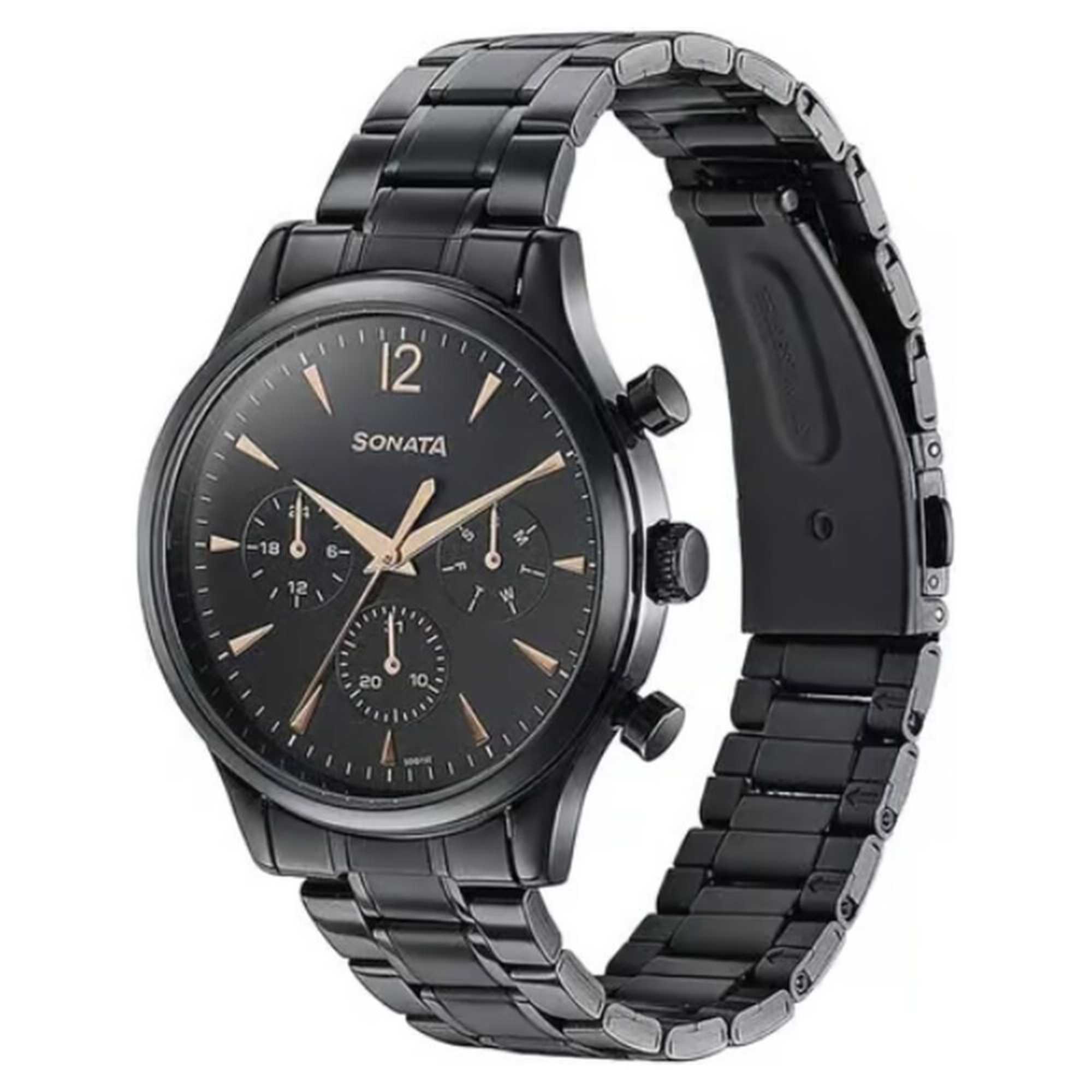 Sota Wedding Edit Quartz Multifunction Black Dial Stainless Steel Strap Watch For Men (77146NM01)