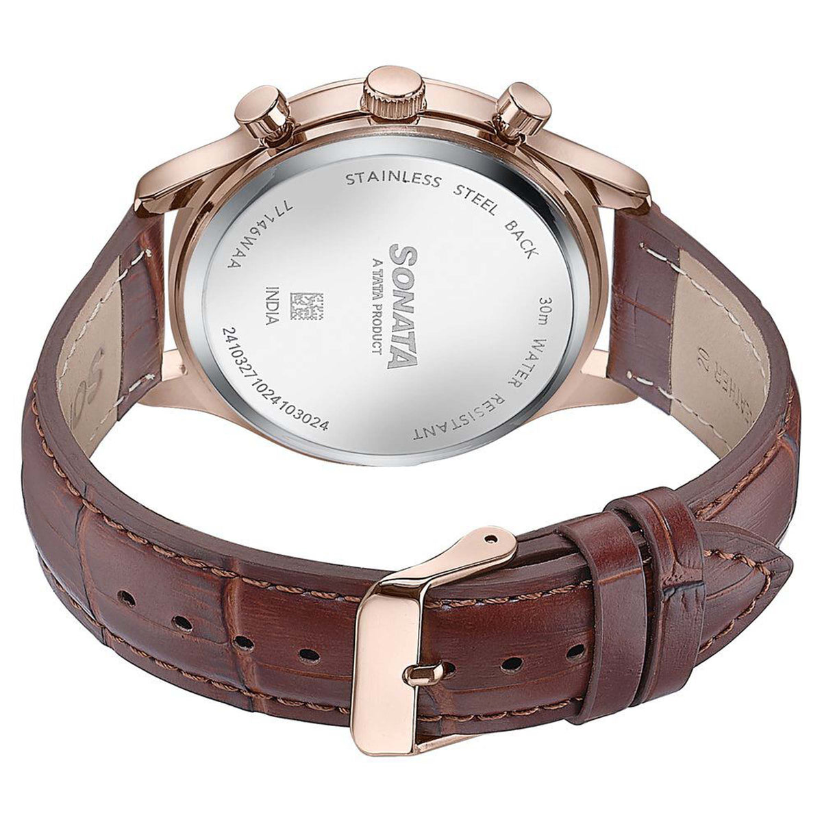 Sonata Pink Dial Brown Leather Strap Multifunction Watch for Men