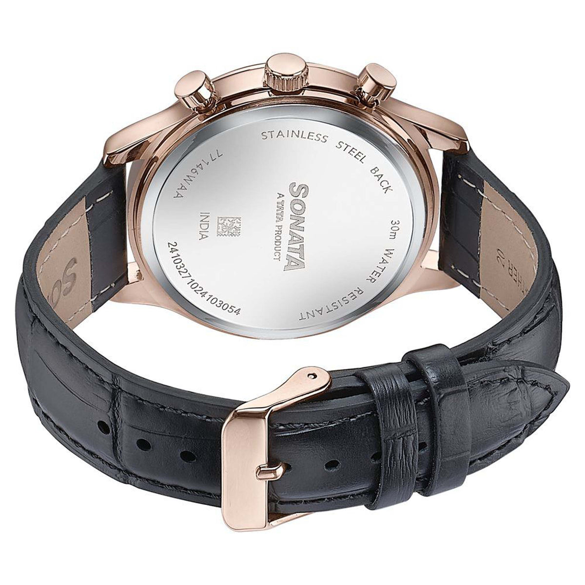 Sonata Black Dial Leather Strap Multifunction Watch for Men