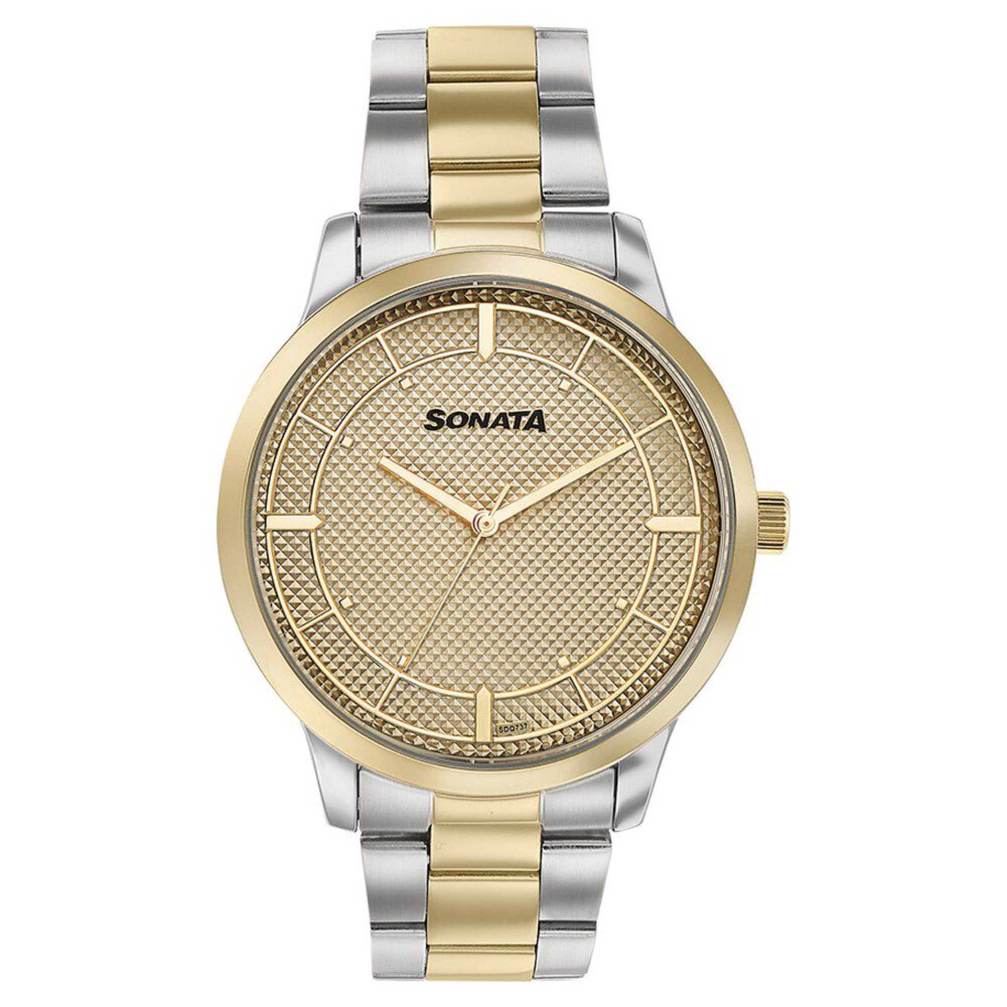 Sota Quartz Alog Golden Dial Two Toned Stainless Steel Strap Watch For Men (77148BM01)