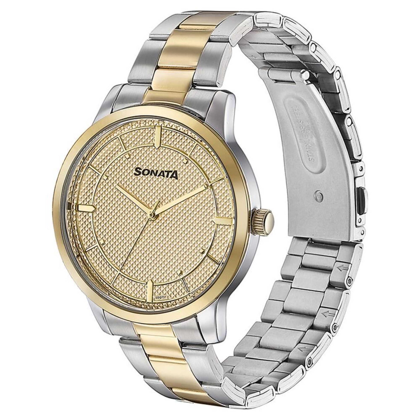 Sota Quartz Alog Golden Dial Two Toned Stainless Steel Strap Watch For Men (77148BM01)