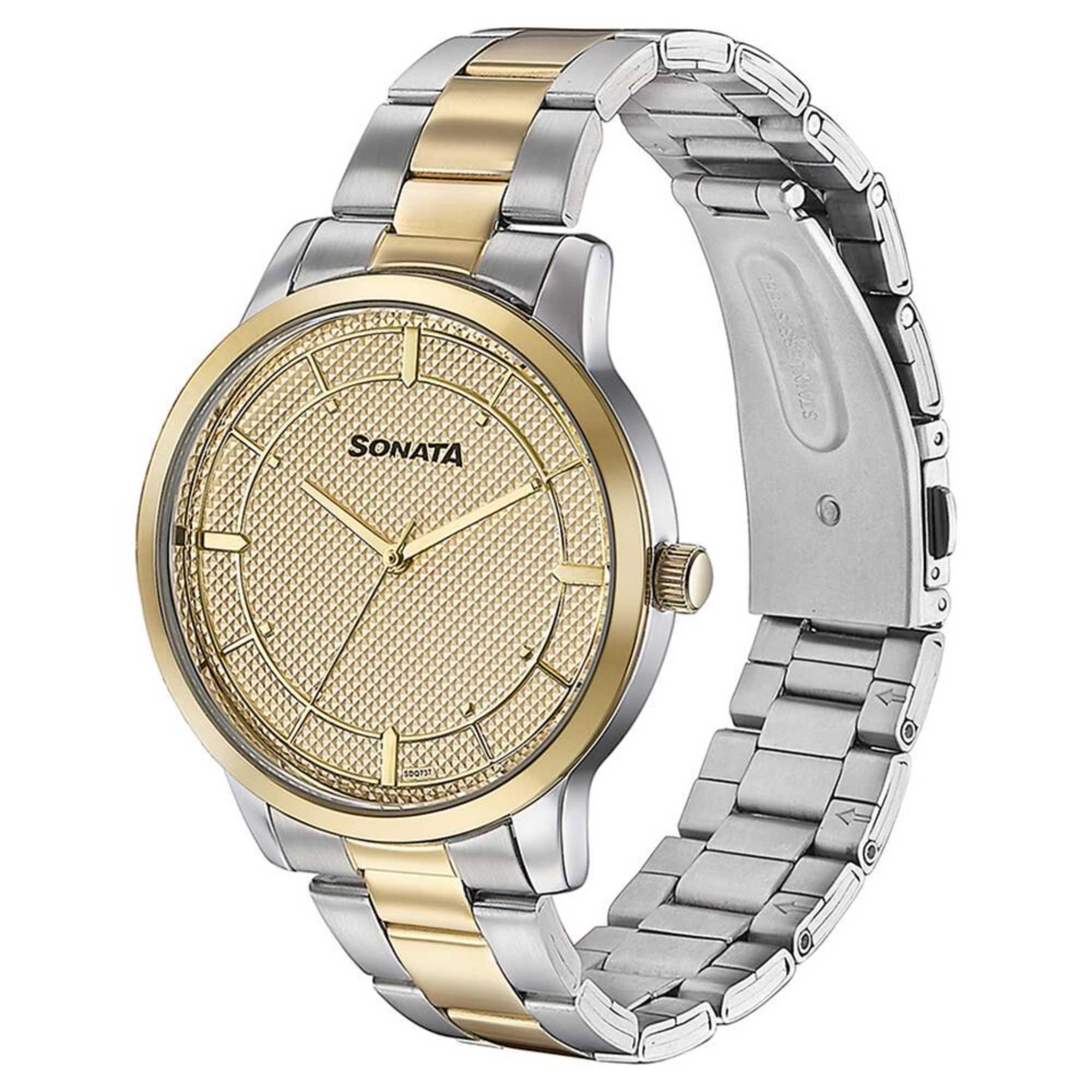 Sota Quartz Alog Golden Dial Two Toned Stainless Steel Strap Watch For Men (77148BM01)