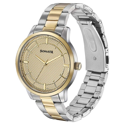 Sota Quartz Alog Golden Dial Two Toned Stainless Steel Strap Watch For Men (77148BM01)