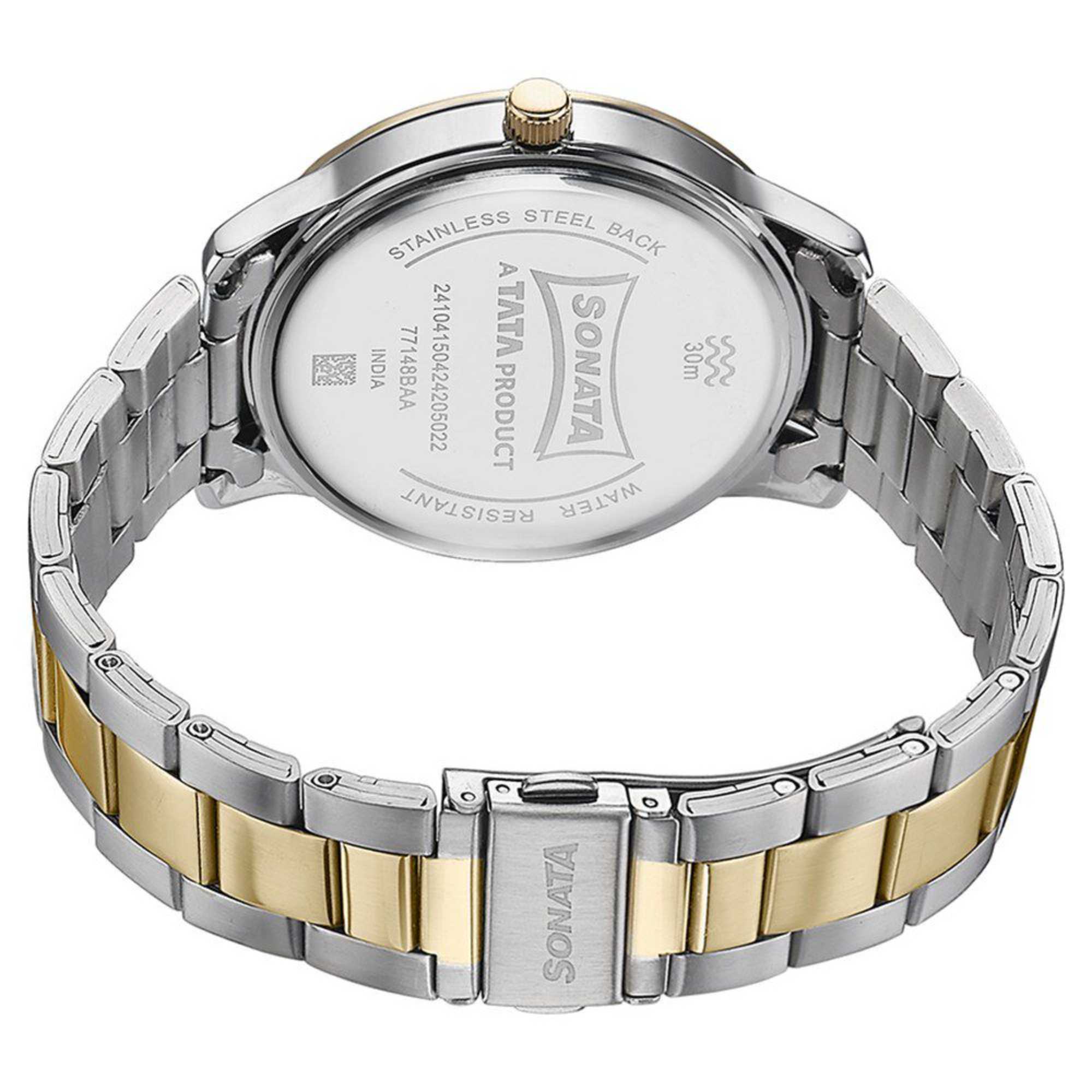 Sota Quartz Alog Golden Dial Two Toned Stainless Steel Strap Watch For Men (77148BM01)