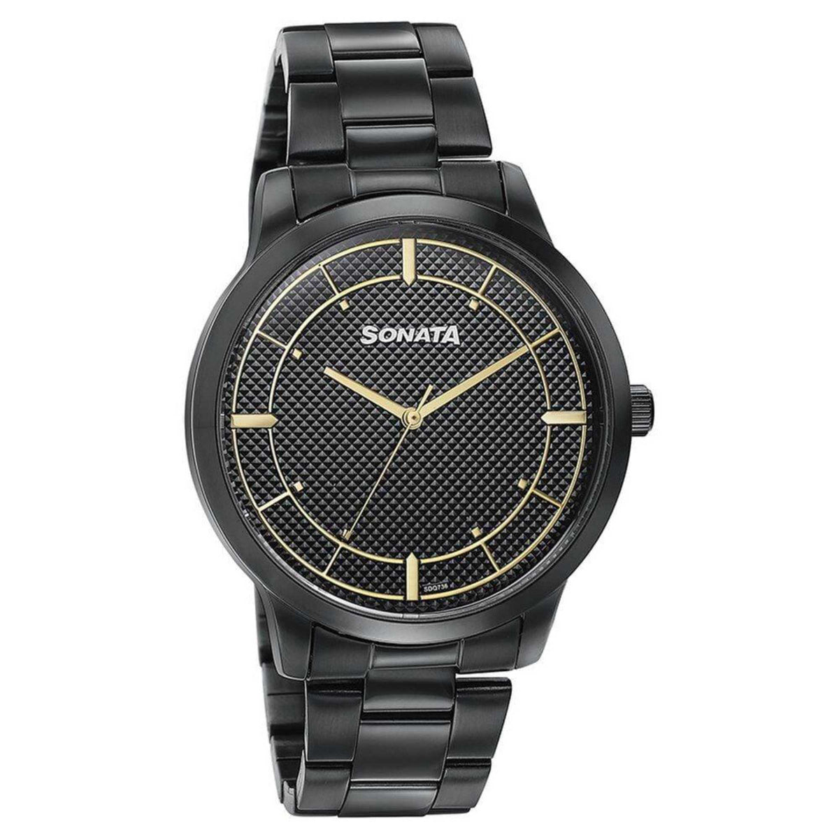 Sonata Black Dial Stainless Steel Strap Analog Watch for Men
