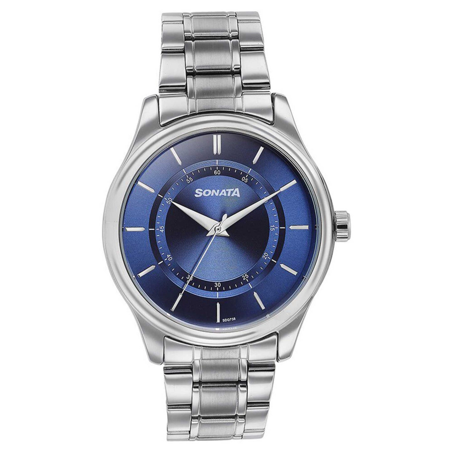 Sota Quartz Alog Blue Round Dial Silver Stainless Steel Strap Watch For Men (77149SM01)