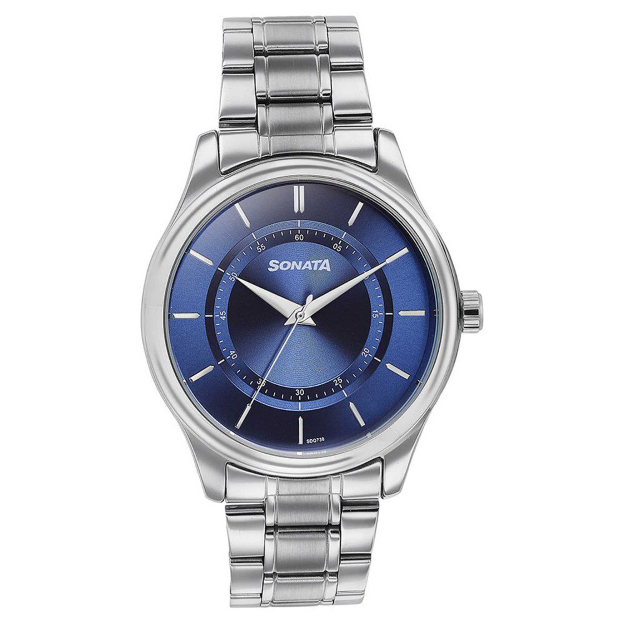 Sota Quartz Alog Blue Round Dial Silver Stainless Steel Strap Watch For Men (77149SM01)
