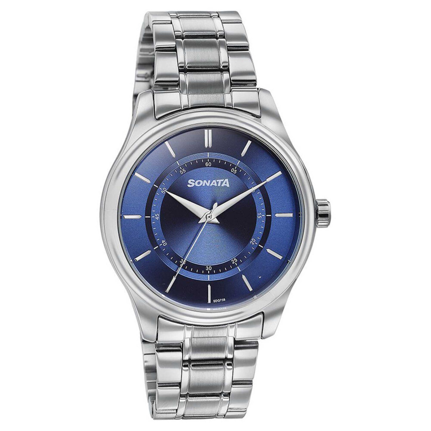 Sota Quartz Alog Blue Round Dial Silver Stainless Steel Strap Watch For Men (77149SM01)