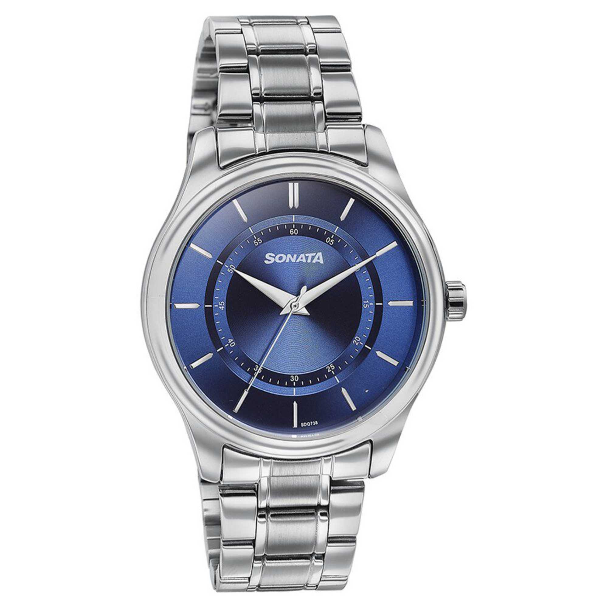 Sota Quartz Alog Blue Round Dial Silver Stainless Steel Strap Watch For Men (77149SM01)