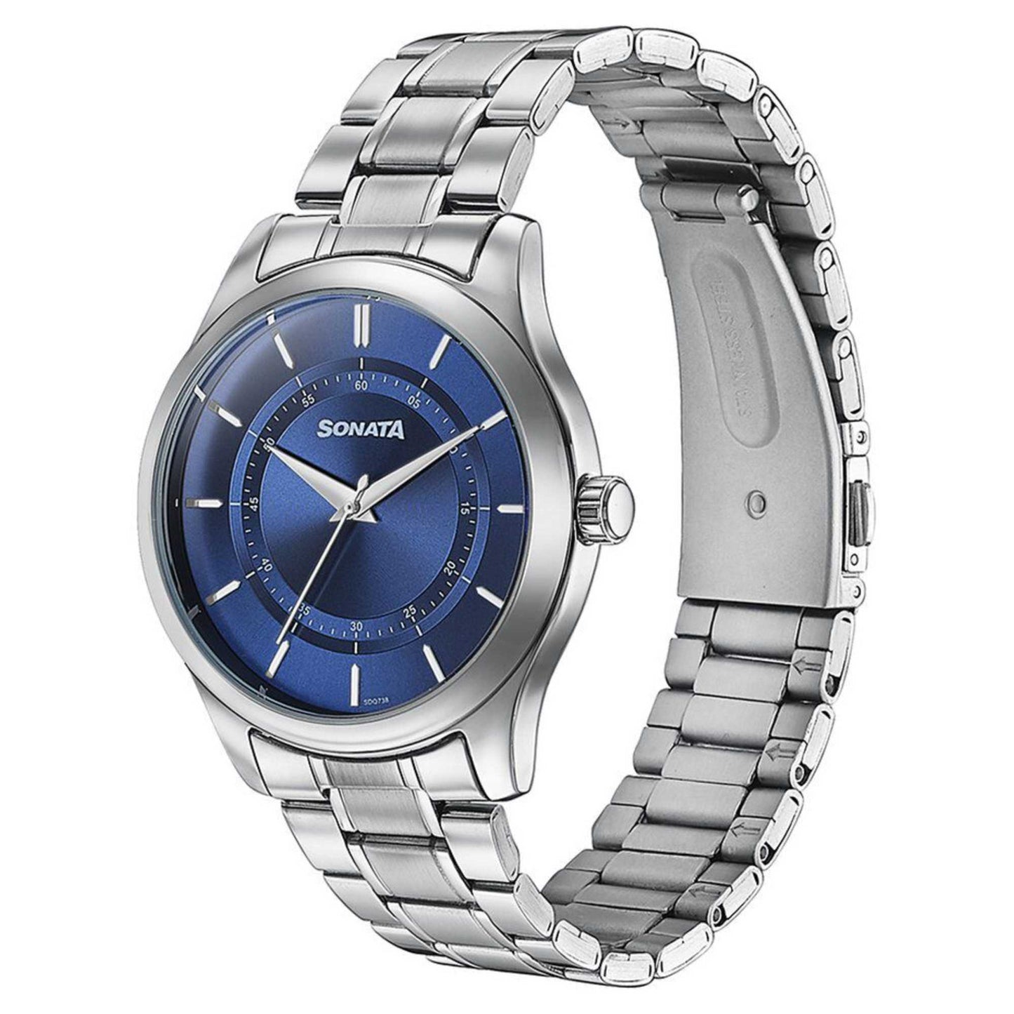 Sota Quartz Alog Blue Round Dial Silver Stainless Steel Strap Watch For Men (77149SM01)