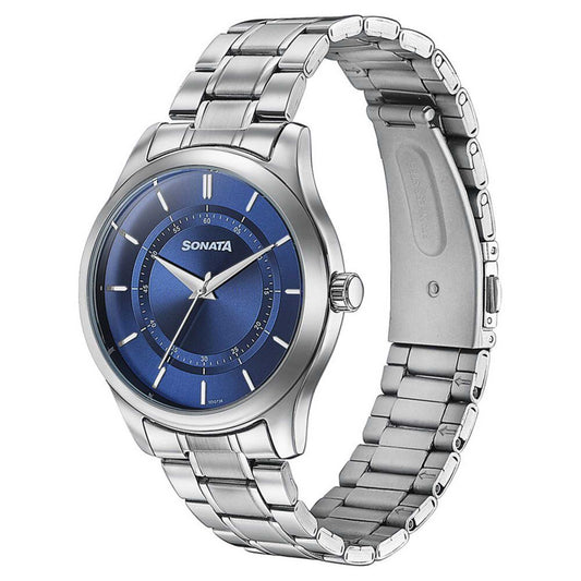 Sota Quartz Alog Blue Round Dial Silver Stainless Steel Strap Watch For Men (77149SM01)