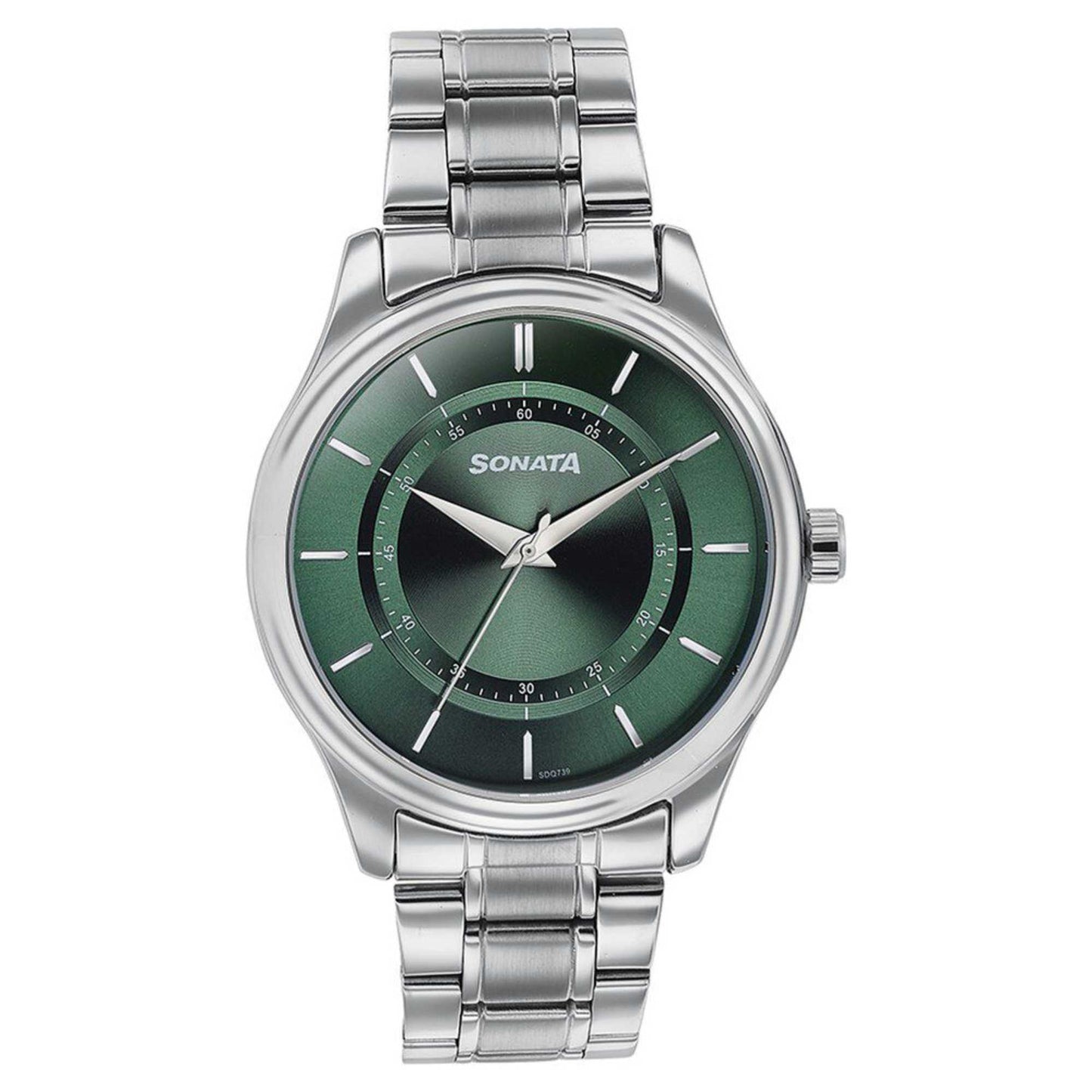 Sota Quartz Alog Green Dial Silver Stainless Steel Strap Watch For Men (77149SM02)
