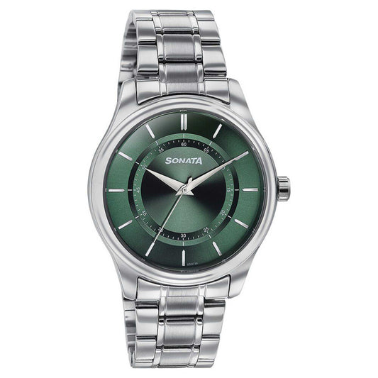Sota Quartz Alog Green Dial Silver Stainless Steel Strap Watch For Men (77149SM02)