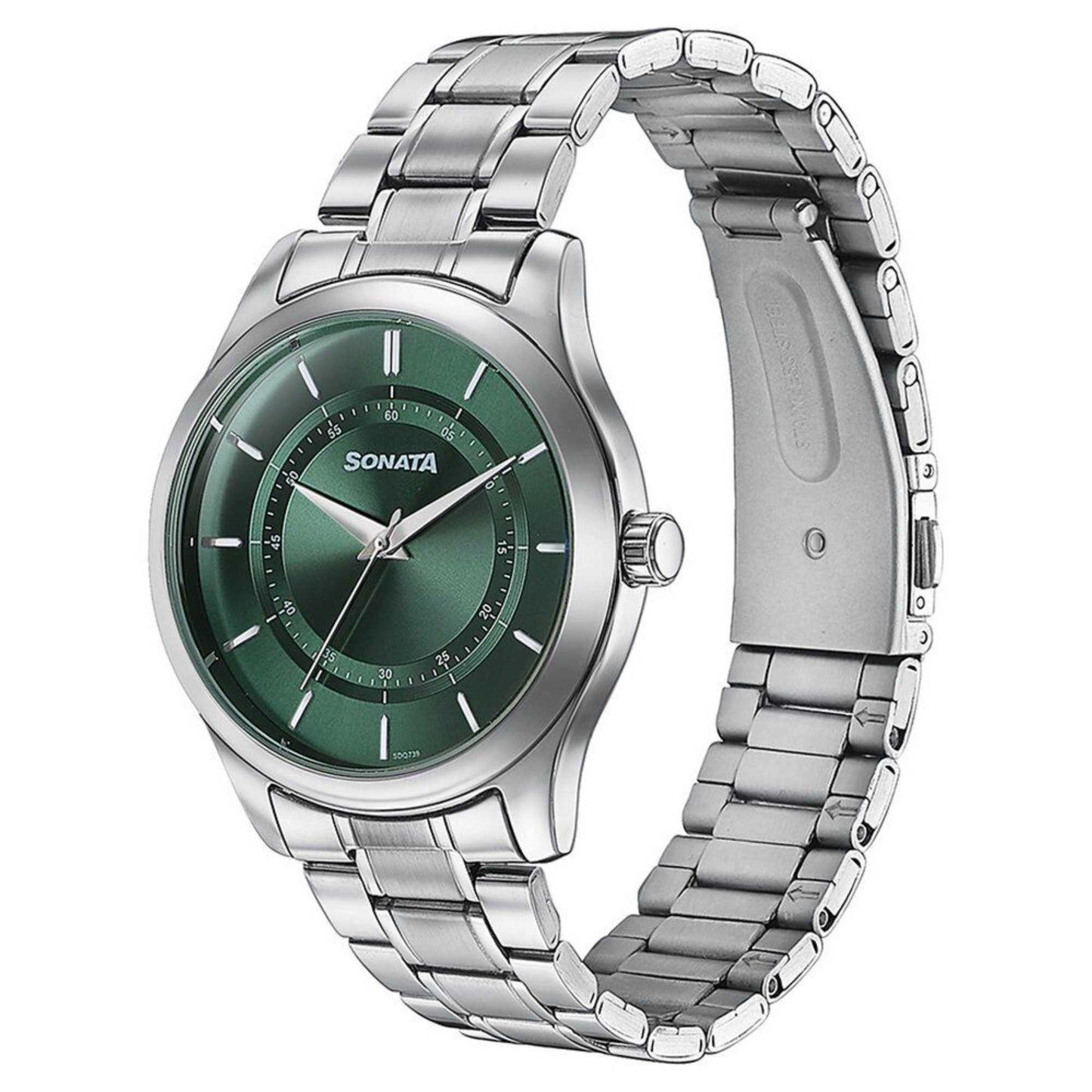 Sota Quartz Alog Green Dial Silver Stainless Steel Strap Watch For Men (77149SM02)