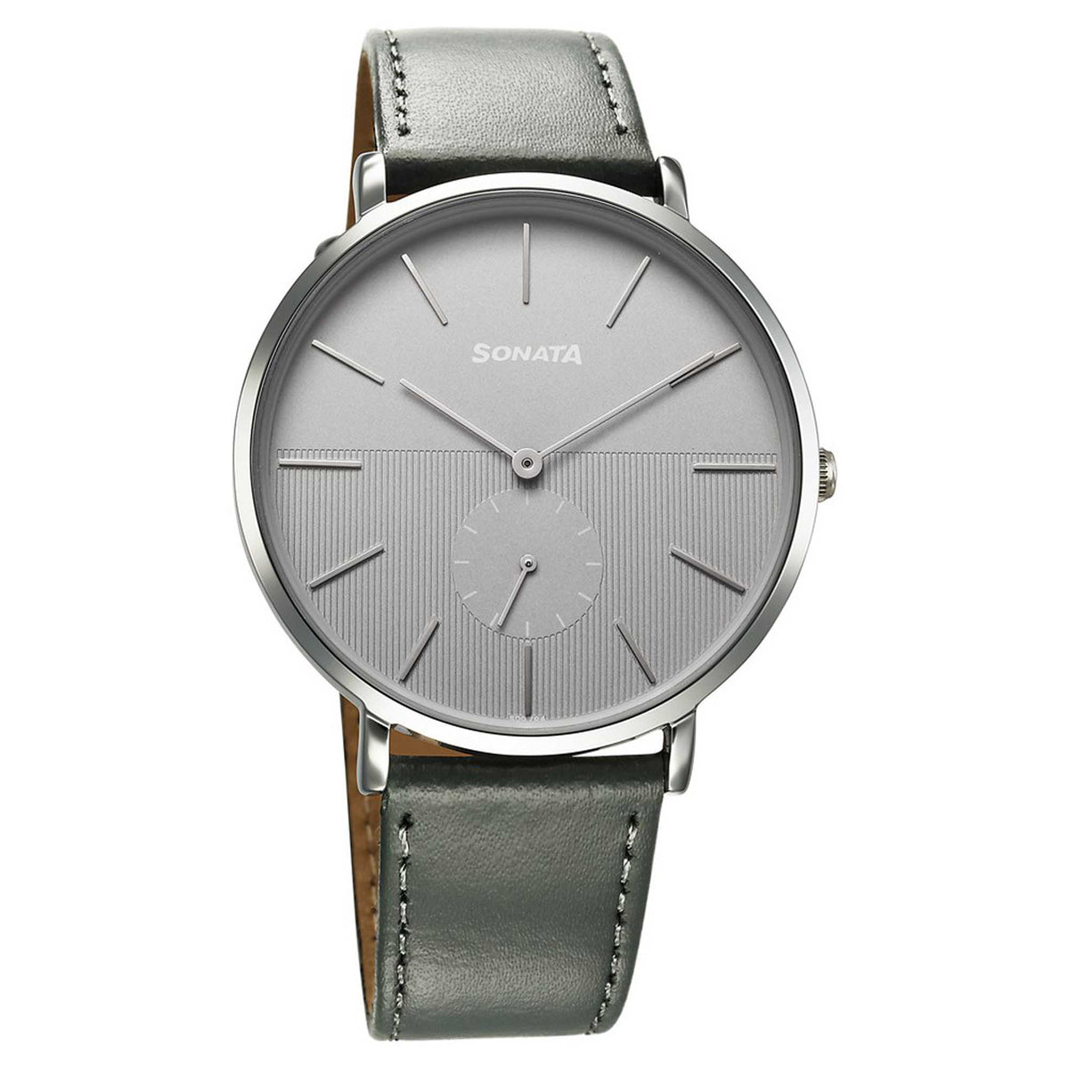 Sonata Grey Dial Leather Strap Analog Watch for Men
