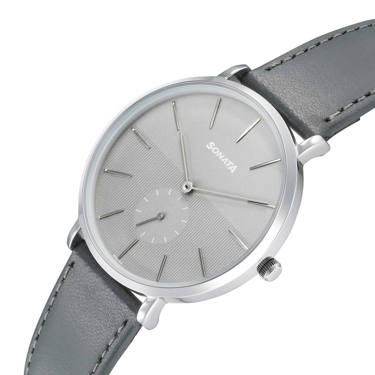 Sonata Grey Dial Leather Strap Analog Watch for Men
