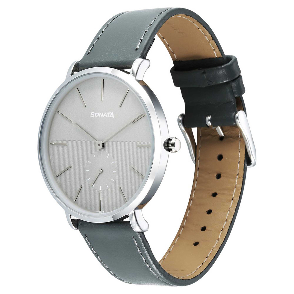 Sonata Grey Dial Leather Strap Analog Watch for Men