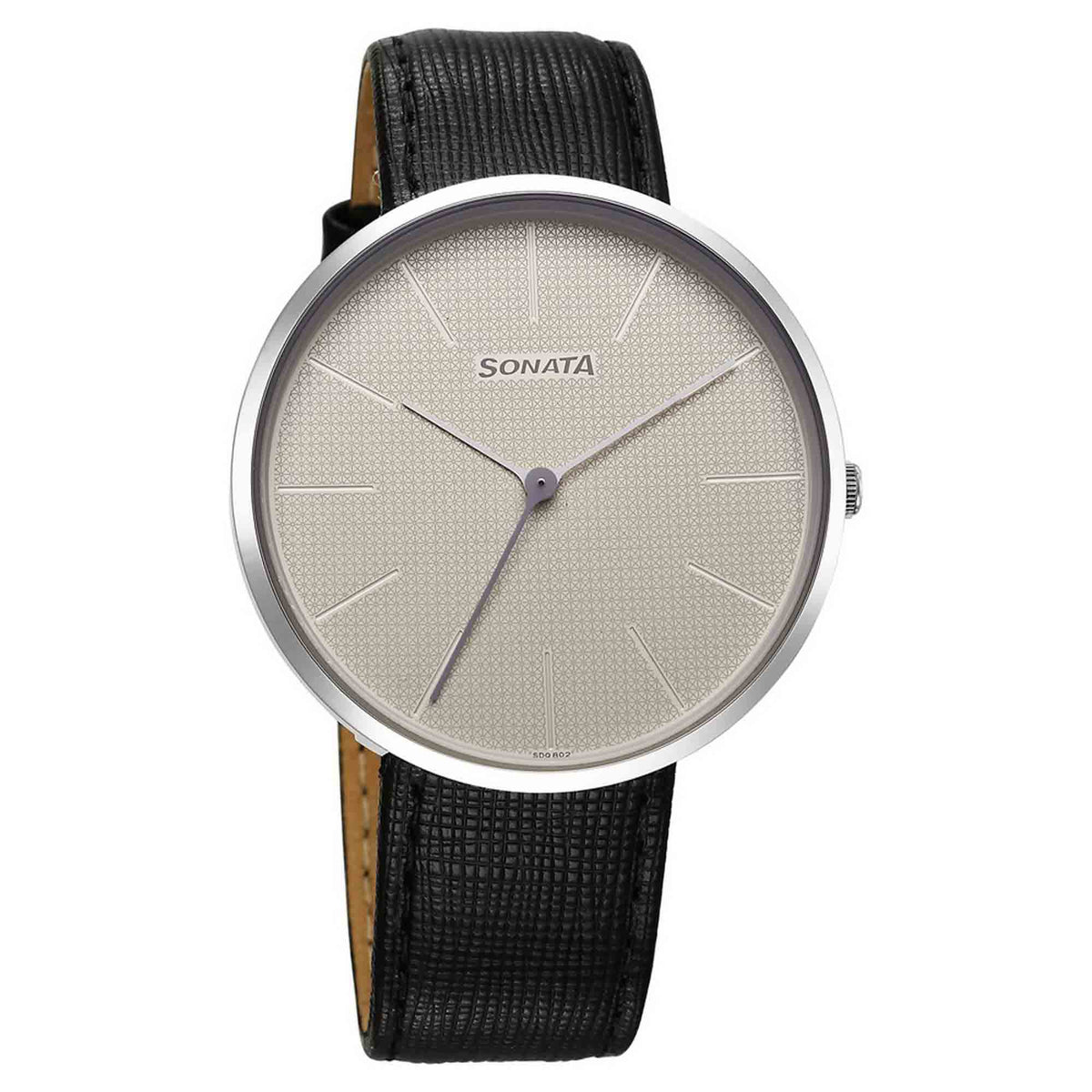 Sonata White Dial Black Leather Strap Analog Watch for Men