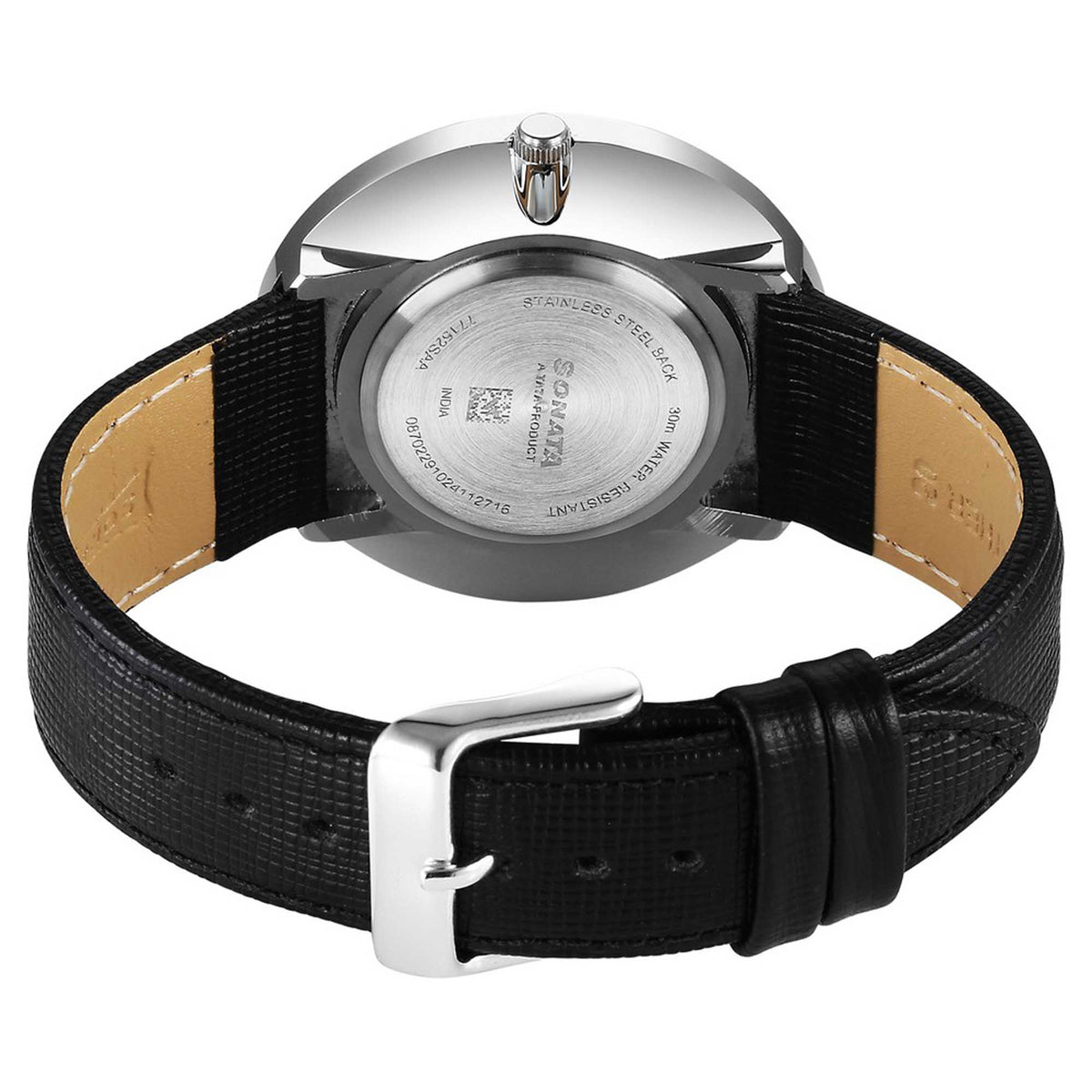 Sonata White Dial Black Leather Strap Analog Watch for Men