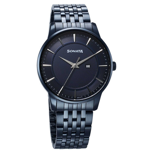 Sonata Blue Dial Stainless Steel Strap Analog with Date Watch for Men