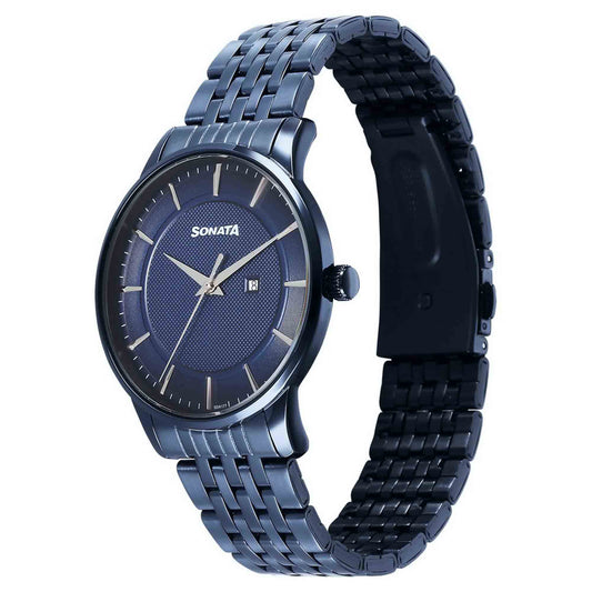 Sonata Blue Dial Stainless Steel Strap Analog with Date Watch for Men