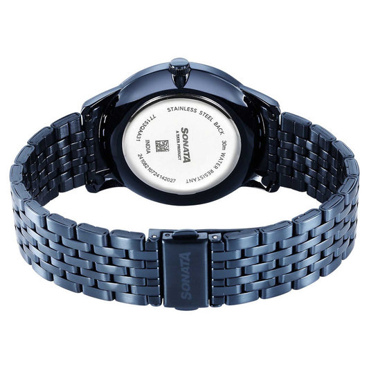 Sonata Blue Dial Stainless Steel Strap Analog with Date Watch for Men
