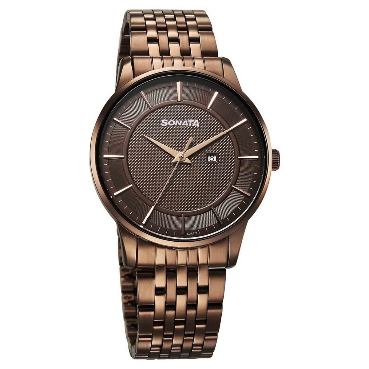 Sonata Brown Dial Stainless Steel Strap Analog with Date Watch for Men