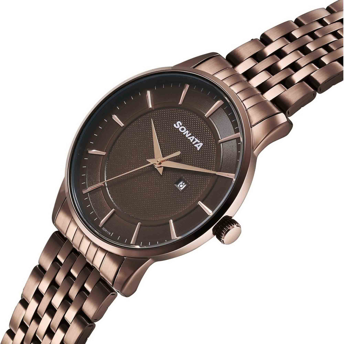 Sonata Brown Dial Stainless Steel Strap Analog with Date Watch for Men