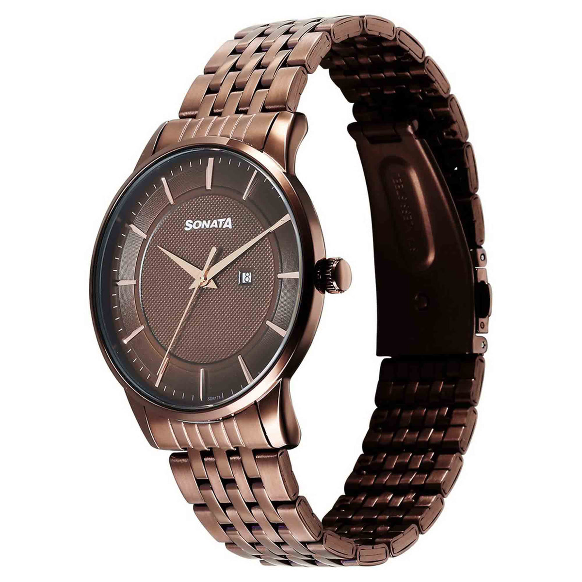 Sonata Brown Dial Stainless Steel Strap Analog with Date Watch for Men
