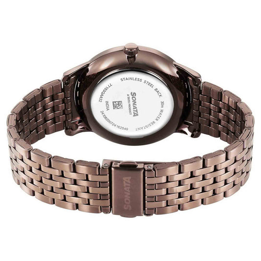 Sonata Brown Dial Stainless Steel Strap Analog with Date Watch for Men