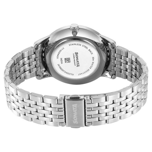 Sonata Black Dial Silver Stainless Steel Strap Analog with Date Watch for Men