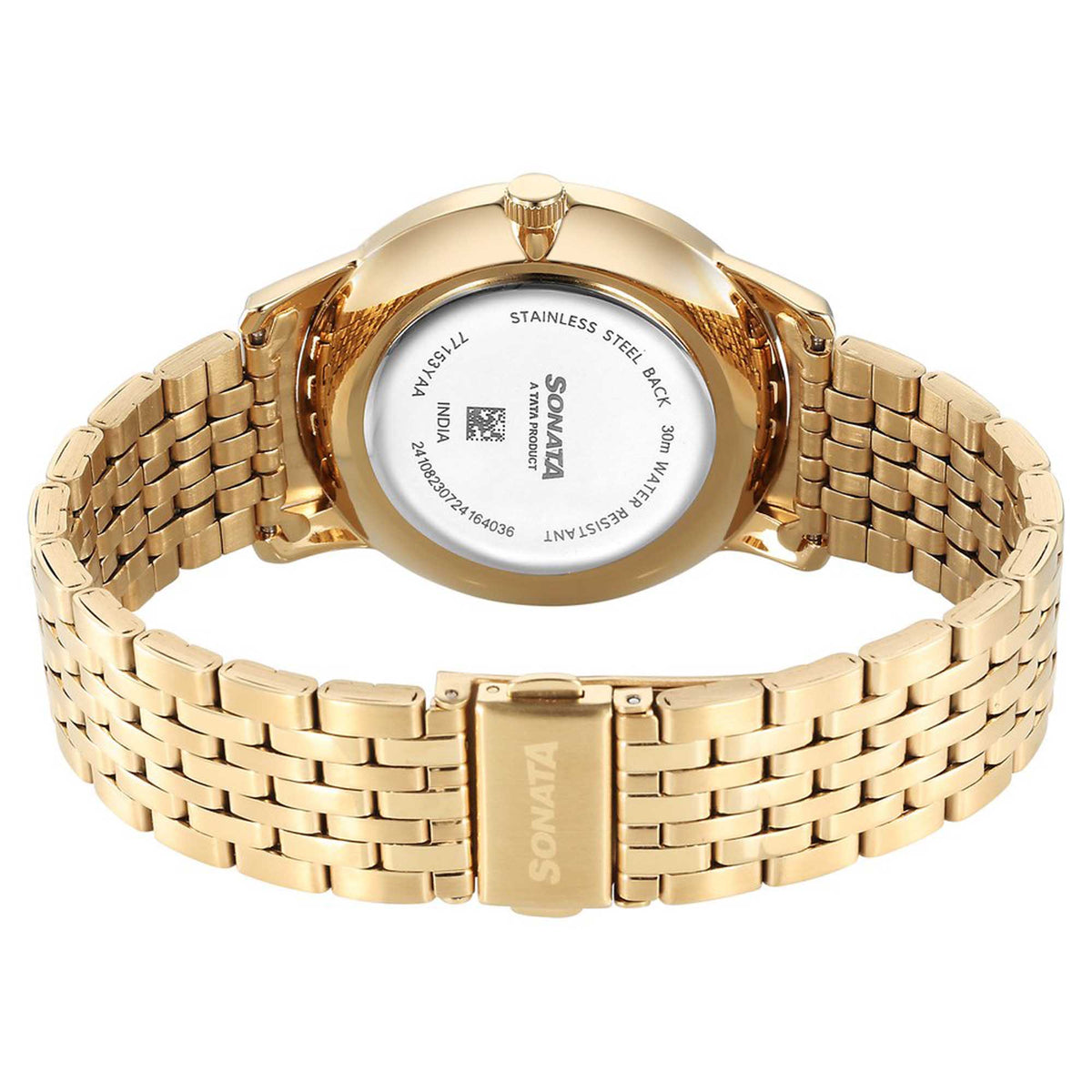 Sonata Off White Dial Gold Stainless Steel Strap Analog with Date Watch for Men