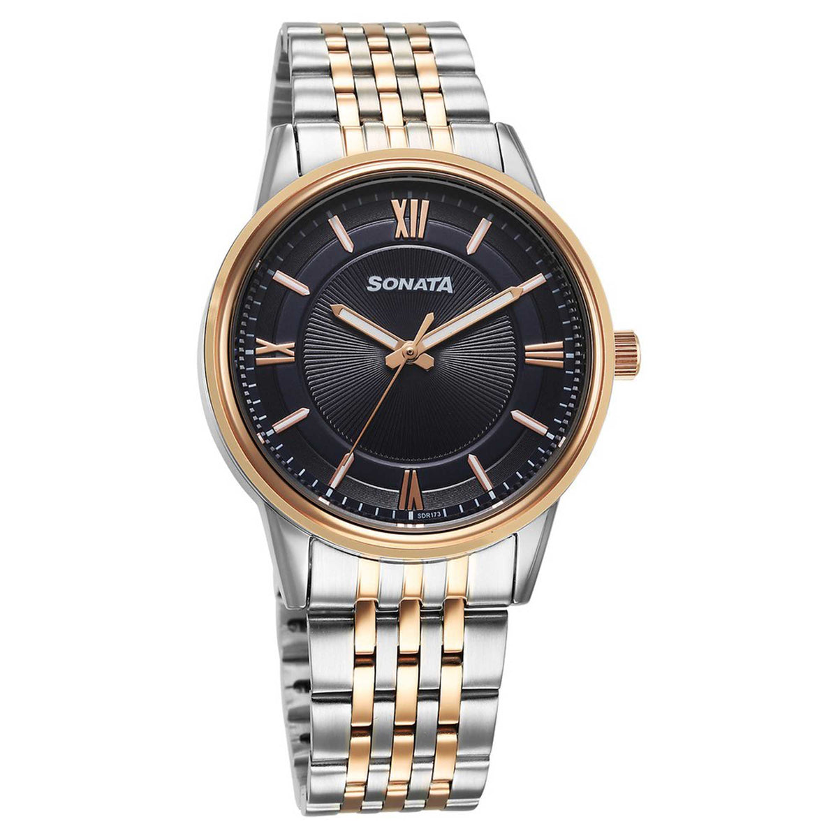 Sonata Blue Dial Two Toned Stainless Steel Strap Analog Watch for Men