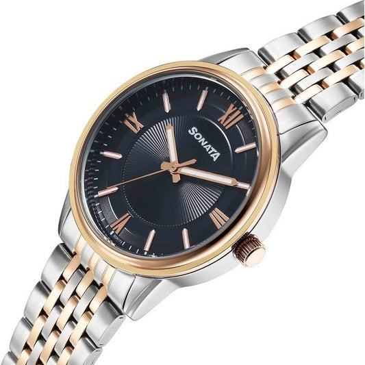 Sonata Blue Dial Two Toned Stainless Steel Strap Analog Watch for Men