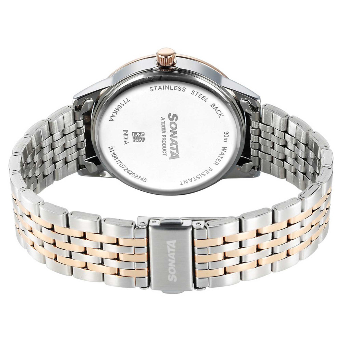 Sonata Blue Dial Two Toned Stainless Steel Strap Analog Watch for Men